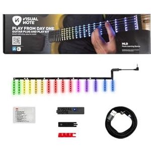 VISUAL NOTE - Kit F, apparaat voor het leren en leren van gitaar, bestaande uit een RGB-ledfolie voor het toetsenbord en een app, compatibel met elektrische en akoestische schaal 648 mm