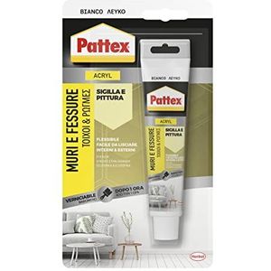 Pattex Witte afdichtstof voor muren en sleuven, acryl, lakbaar, voor gevels, gewrichten, sleuven, geurloos, gebruik binnenshuis, zonder oplosmiddelen, 50 ml buis