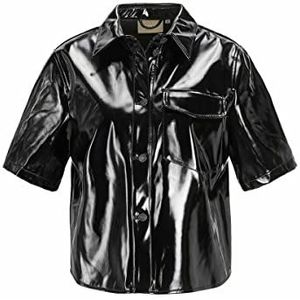 JACK & JONES Dames Jjxx Jxvida Ss Short Faux Leather Shirt Noos Blouse, Black/Detail:shiny, L