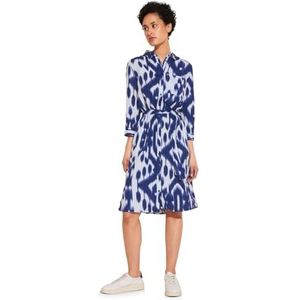 Street One AOP Linen Shirt voor dames, lange jurk, deep water blue, 34