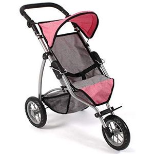 Bayer Chic 2000 - Poppenwagen Leon, jogging buggy, poppenjogger voor kinderen van 4 tot 8 jaar, gemêleerd grijs, roze, 75 x 40 x 73,5 cm