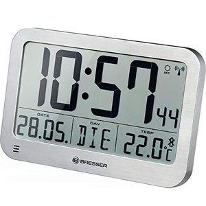 Bresser MyTime MC 7001801 digitale wandklok LCD wand tafelklok 225x150mm met thermometer, zilver