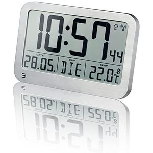 Optus digitale wandklok MyTime MC LCD muur tafelklok 225x150mm met thermometer, zilver
