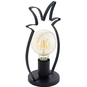 EGLO Tafellamp Coldfield, 1-lichts tafellamp vintage, retro, bedlampje van staal, woonkamerlamp in zwart, ananaslamp met schakelaar, E27-fitting