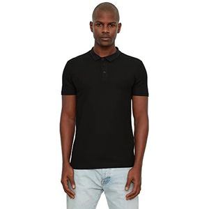 Trendyol Heren Zwart Slim Fit 100% Katoen Getextureerde Nek T Polo Shirt, S