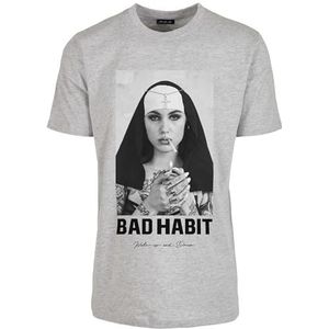 Mister Tee Heren T-shirt Bad Habit Tee, T-shirt met fotoprint voor mannen, regular fit, katoen, maten XS - 5XL, Heather Grey, L