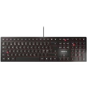 CHERRY KC 6000 SLIM, Ultraplat ontwerp toetsenbord, Pan-Noordse indeling (QWERTY), Bedraad (USB-A-aansluiting), Stille toetsen, Duurzame labeling, Zwart