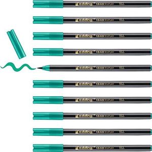 edding 1340 brush pen - groen - 10 stiften - flexibele penseelpunt - viltstift voor schilderen, schrijven en tekenen - dagboeken, handlettering, mandala, kalligrafie