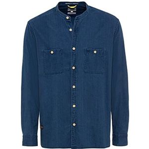 camel active Herenoverhemd met lange mouwen en opstaande kraag, blauw, M