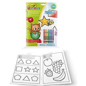 Crayola Mini Kids, Album met Kleuren & Vormen, 24 kleurplaten en 7 waskrijtjes, creatieve activiteit voor kinderen, leeftijd 3+, 25-2727G