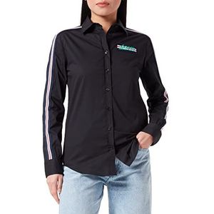 Love Moschino Dames Regular Fit Lange Mouwen met Gestreept Ribbon en Geborduurd Patch Shirt, Zwart, 42