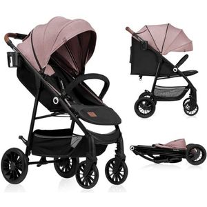 LIONELO Zoey kinderwagen, buggy, tot 15 kg, XXL-afdekking met zonwering, kap met UPF 50+ filter, ligpositie, voetsteunverstelling, EVA-schuimwielen, muggennet, inklapbaar (Roze)