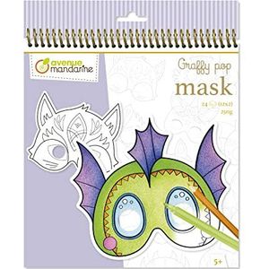 Avenue Mandarine GY138C Graffy Pop Mask, spiraalboek, fantastische dieren, 24 voorgesneden kleurmaskers, vanaf 5 jaar, Clairefontaine papier, PEFC-gecertificeerd
