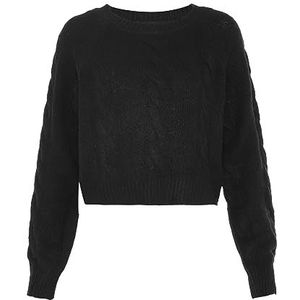 myMo Casual gebreide trui voor dames, kort gesneden met vlechtpatroon, gerecycled polyester, zwart, maat XL/XXL, zwart, XL