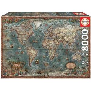 Educa 18017, antieke wereldkaart, 8000 stukjes, puzzel voor volwassenen en kinderen vanaf 14 jaar, landkaart