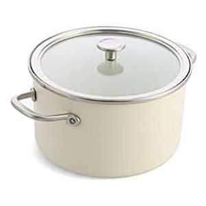 KitchenAid Stalen kern emaille 24 cm/6 liter braadpan met deksel, Duits geëmailleerd email, inductie, ovenveilig, amandelcrème