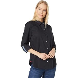 Tommy Hilfiger Klassiek overhemd met lange mouwen en knoopsluiting (standaard en oversized), roltab, desert streep voor dames, Zwart 01, XXL