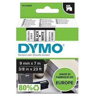 DYMO Authentieke D1-labels | Zwarte opdruk op witte tape | 9 mm x 7 m | Zelfklevende etiketten voor LabelManager-labelmakers | Gemaakt in Europa