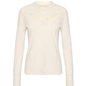 Cream Damesblouse, top, kant, details, jersey, lange mouwen, slim fit, dames, Eggnog, M