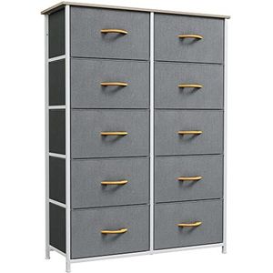 YITAHOME FTBFSD-0060 Commode met 10 schuifladen, opbergtoren van stof, organizer voor slaapkamer, woonkamer, hal, kasten en kleuterschool (grijs)