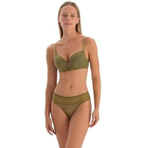 Dagi Khaki Fashion Gebreide Onderwire Regular Lace Padded Thin-Fixed Strap Gewatteerde Bra, Khaki, 80B, Kaki, 80B