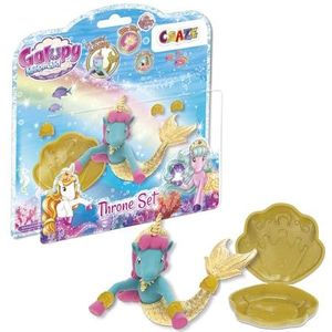 GALUPY Mermaid Throne Set - mini-speelset met 1 x eenhoorn-figuur met zeemeerminvin, schelptroon en armbanden