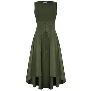 Scarlet Darkness Renaissancekostuum voor dames, piraat overjurk, middeleeuwse onderborstjurk, legergroen, XXL