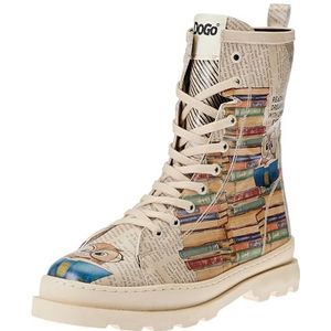 DOGO Dames veganistisch leer beige lange laarzen met ritssluiting - The Wise Owl patroon-38, Beige, 38 EU