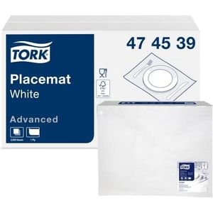Tork 474539 Placemat Wit, 1 x 500 Placemats, 42 x 27 cm (L x B), Moderne 1-laags papieren Placemat met Reliëf in Wit