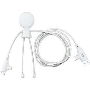 Xoopar 3-in-1 multi-USB-kabel, 1,20 m, vermogen 60 W, USB-poorten, USB-C en Lightning-aansluitingen, compatibel met alle Mr Bio Long Fast smartphones, wit
