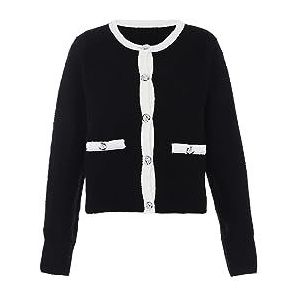 faina Dames enkele rij, modieus gebreid vest in contrasterende kleur zwart maat XL/XXL Knit Jacket, zwart, XL