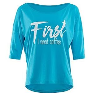 Winshape MCT002 First I Need Coffee T-shirt met korte mouwen voor dames, ultra licht modal-model, sky-blauw-wit-glitter, XXXL