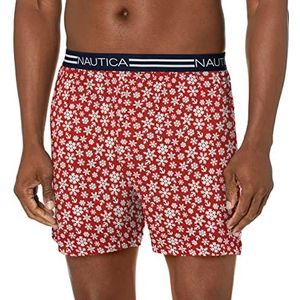 Nautica Classic Cotton Loose Knit Boxershorts, heren, Sneeuwvlokken – rood, XL