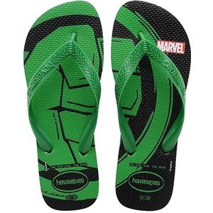 Havaianas Top Marvel-logomanie, comfortabele flip-flops, licht en duurzaam, iconisch Marvel-superheldenpatroon, voor heren, zwart/groen (Patria Green), 35/36 EU