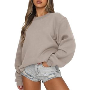 EFAN Dames Sweatshirts Lange Mouw Ronde Hals Trui Sweatshirt Casual Outfits 2023 Herfst Kleding, Coffeegrey, M