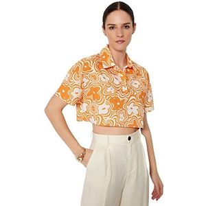 Trendyol Vrouwen Oversize Basic Shirt Kraag Geweven Blouse, Oranje,34, Oranje, 60