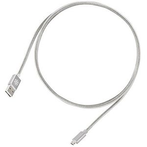 SilverStone SST-CPU01S-500 Omkeerbare USB-kabel, USB-A en Micro-B-aansluiting, kabel met mantel van nylonvlechtwerk, hoog vermogen opladen en gegevenssynchronisatie, Android-apparaten, 0,5 m, zilver
