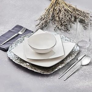 Karaca Jana Porseleinen serviesset, zilver, 12-delig servies voor 6 personen, porselein, platte borden, bijzetborden, muesli-/soepkommen, combiservies, wit porseleinen servies
