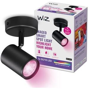 WiZ Opbouwspot Imageo 1-Lichts - Gekleurd en Wit Licht - Slimme LED Verlichting - Draaibare Spot - GU10 - 1 x 5 W - Zwart