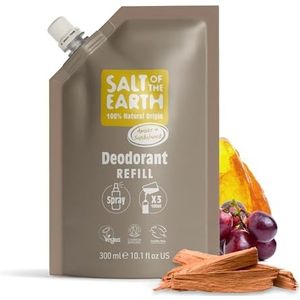 Salt of the Earth Navulzakken voor natuurlijke deodorantspray, 3 toepassingen, amber en sandelhout, veganistisch, langdurige bescherming, geproduceerd in het Verenigd - 300ml