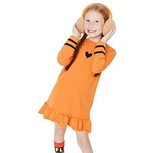 Trendyol Meisjesvrouw Petite Regular Ruche Zoom Crew Neck Geweven Jurk, Oranje, 5-6 jaar