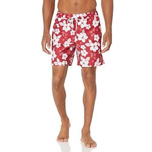 Amazon Essentials Men's Sneldrogende zwembroek met binnenbeenlengte van 18 cm, Rood Hibiscusbloem, S
