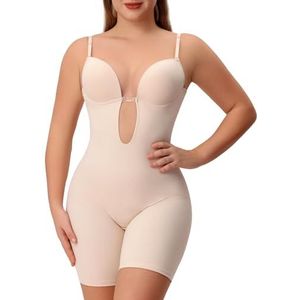 Slimers Backless Shapewear Strapless Bodysuit - Low Back Women Body Shaper : Slimming Built In Bra With Plunge Beige