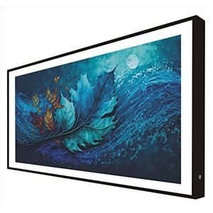 Afbeelding met houten frame zwart gelakt achtergrondverlichting Abstracte kunst: blad blauw turquoise