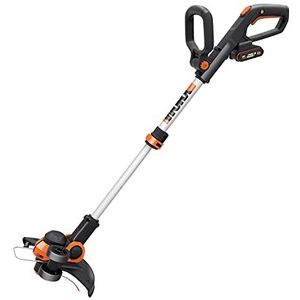 Worx WG163E.1 20V Accu-Grastrimmer, incl. Li-Ion Accu, Laadstation, Spoel, Veiligheidsbescherming en Wiel voor Randen Snijden, Zwart, Zilver en Oranje