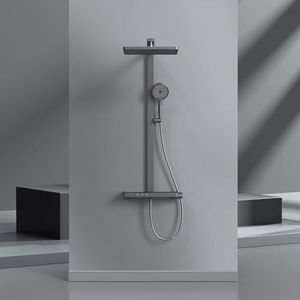 EMKE Thermostaat douchezuil set douchezuil met thermostaatpaneel, 40 cm, douchestang, 4 modi handdouche, regendouchekop, douche, mat antraciet