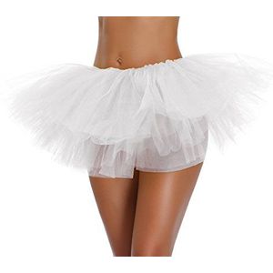 Tutu rok voor dames, tieners, volwassenen, klassiek elastisch 3, 4, 5 gelaagd, wit, 5 lagen., Eén Maat