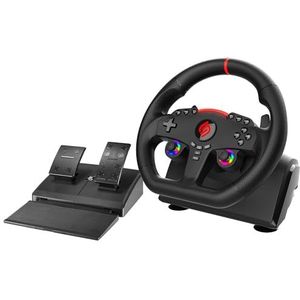 Subsonic – Superdrive 270 GT-stuurwiel - LED-racestuurwiel met dubbele sticks, 270° draaibaar, met pedalen en schakelflippers aan het stuur. Voor Switch 2 / Switch, PS4, pc en Xbox - Zwart