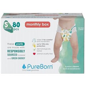PureBorn Baby Pants Luierbroekjes, Maat 5 (12-17 kg), 80 Luiers, Ultrazacht, Huidvriendelijk, Optimale Bescherming Overdag en 's Nachts, Dermatologisch Getest