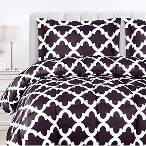Utopia Bedding - Dekbedset met 2 kussenslopen - 3-delig beddengoed dekbedsets - alternatief donzen dekbed - zacht en comfortabel - machinewasbaar, Quatrefoil pruim, kingsize
